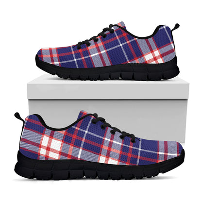 USA Patriotic Plaid Print Black Sneakers