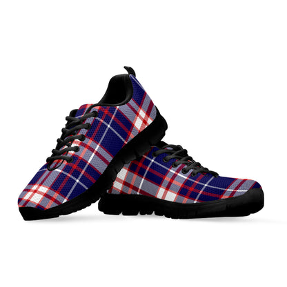 USA Patriotic Plaid Print Black Sneakers