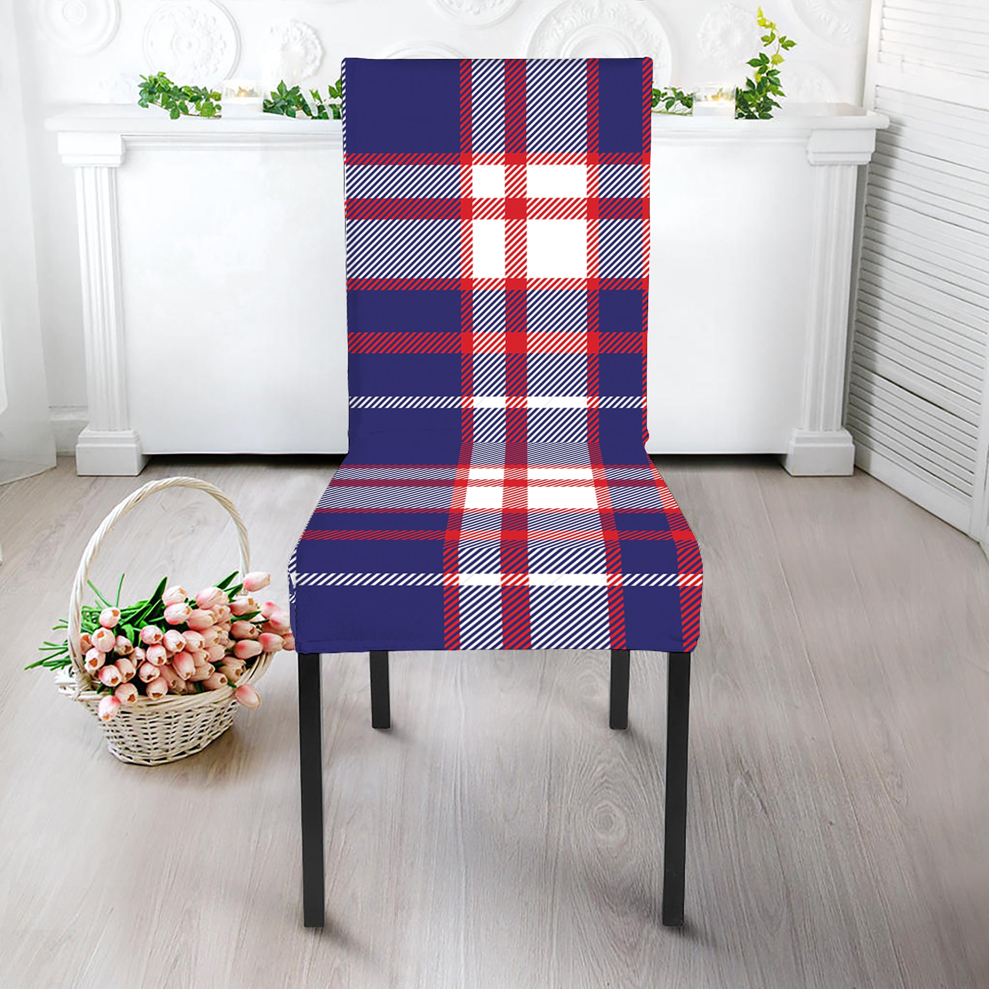 USA Patriotic Plaid Print Dining Chair Slipcover