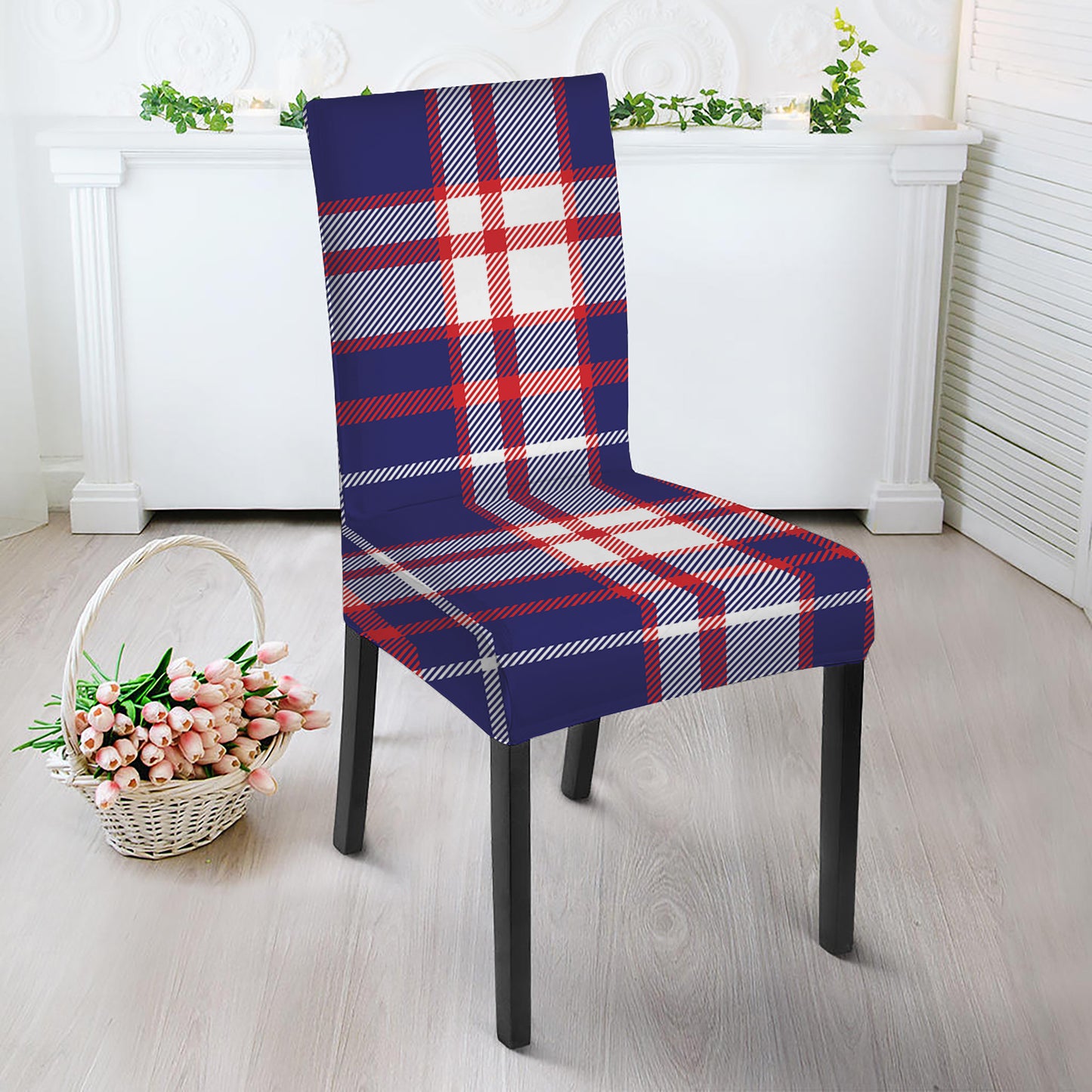 USA Patriotic Plaid Print Dining Chair Slipcover