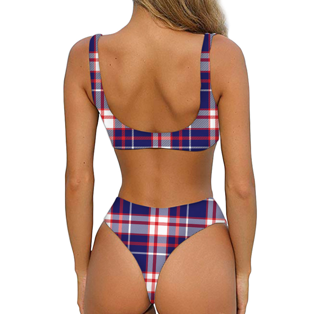 USA Patriotic Plaid Print Front Bow Tie Bikini