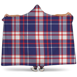 USA Patriotic Plaid Print Hooded Blanket