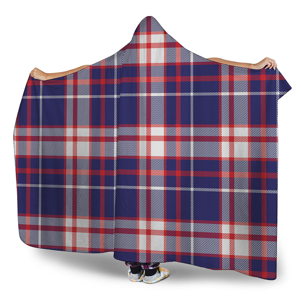 USA Patriotic Plaid Print Hooded Blanket