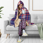 USA Patriotic Plaid Print Hooded Blanket