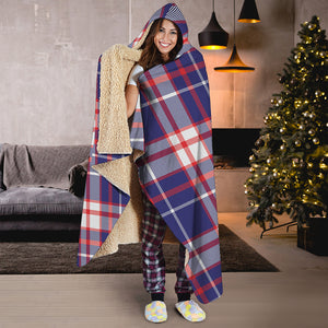 USA Patriotic Plaid Print Hooded Blanket