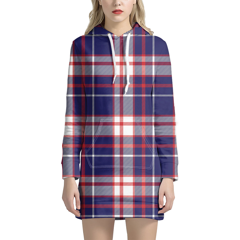 USA Patriotic Plaid Print Hoodie Dress