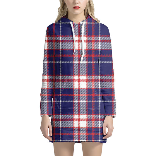 USA Patriotic Plaid Print Hoodie Dress
