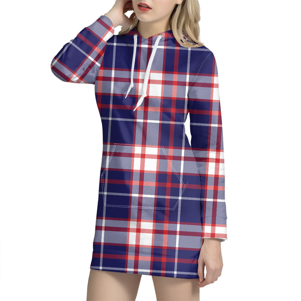 USA Patriotic Plaid Print Hoodie Dress