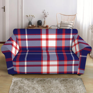 USA Patriotic Plaid Print Loveseat Slipcover