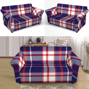 USA Patriotic Plaid Print Loveseat Slipcover