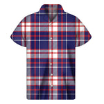 USA Patriotic Plaid Print Men's Short Sleeve Shirt