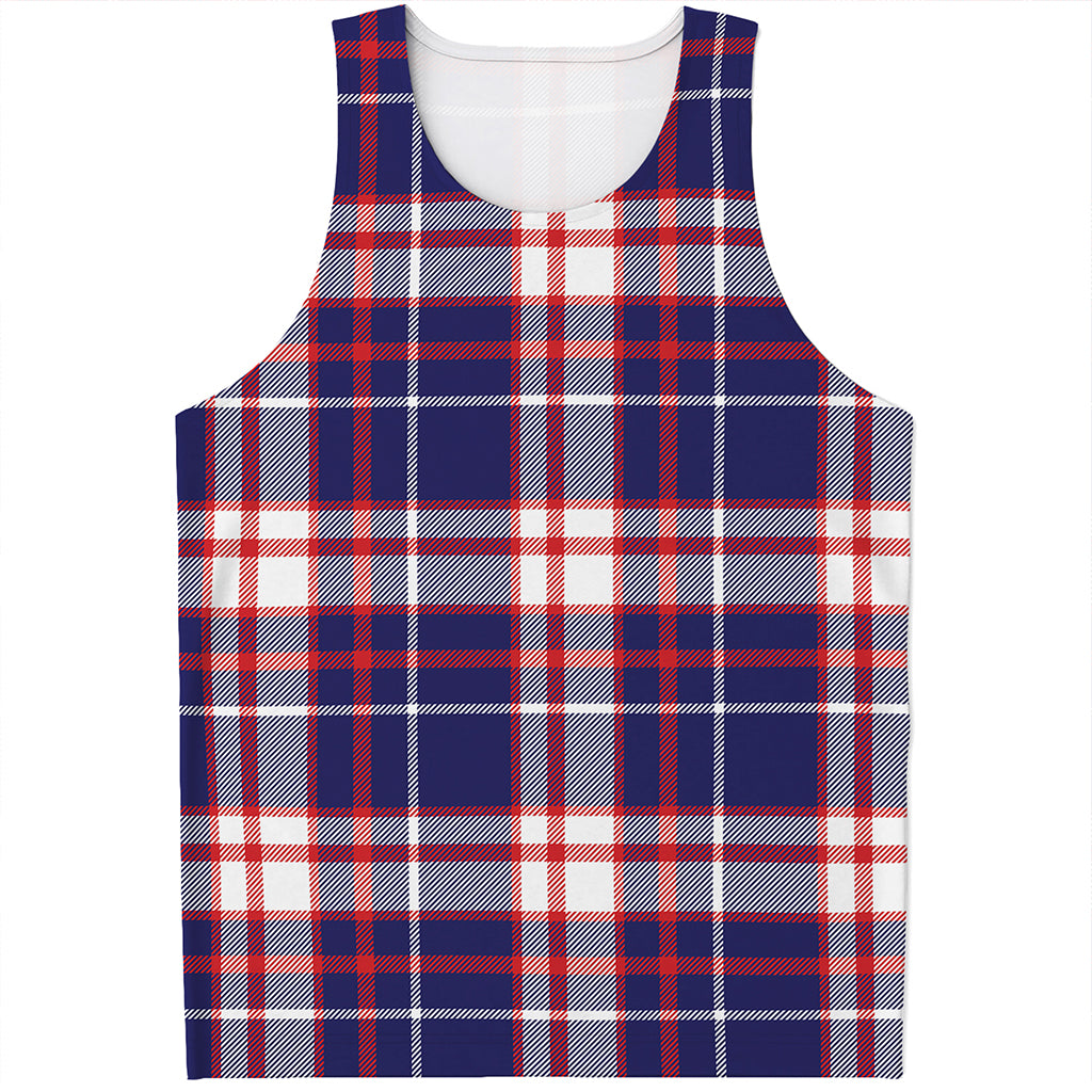 USA Patriotic Plaid Print Men's Tank Top