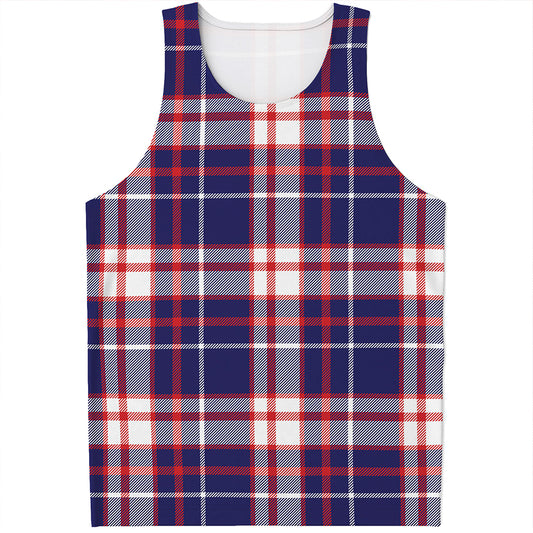 USA Patriotic Plaid Print Men's Tank Top