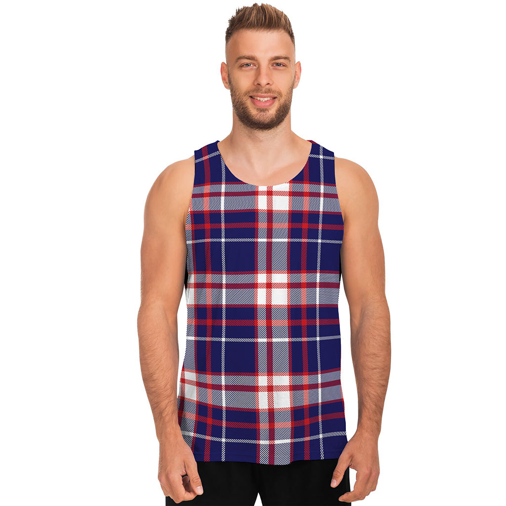 USA Patriotic Plaid Print Men's Tank Top