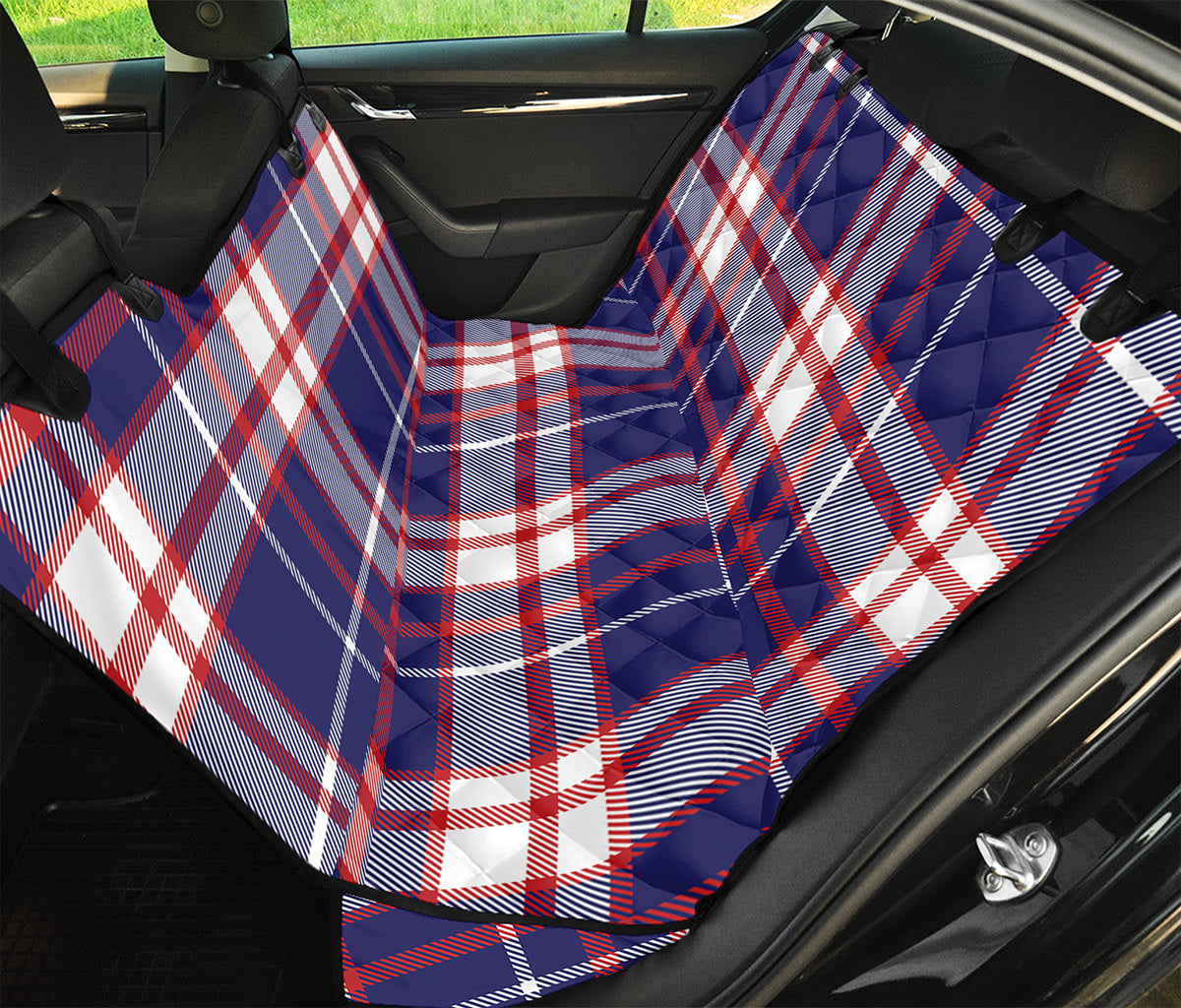 USA Patriotic Plaid Print Pet Car Back Seat Cover