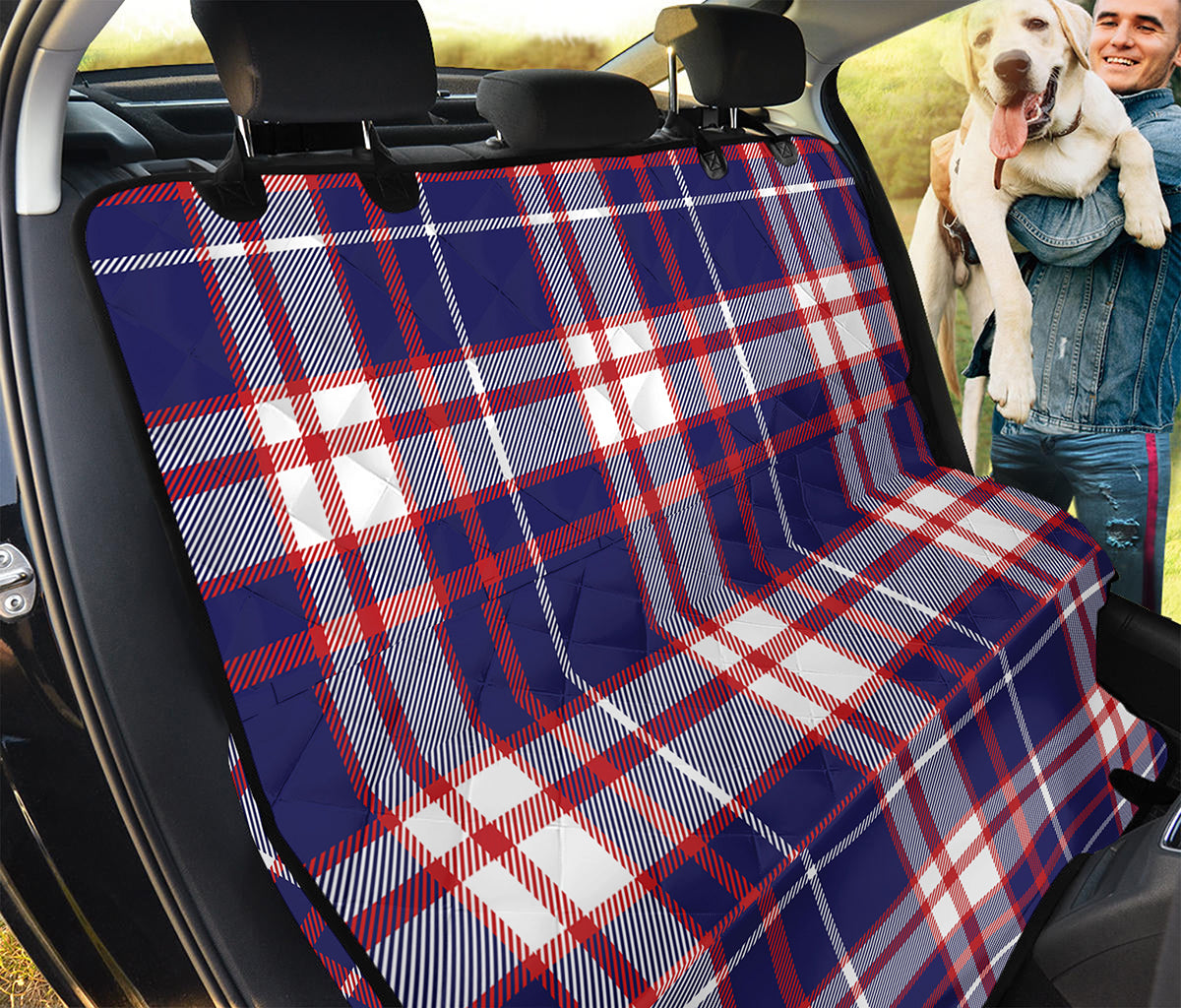 USA Patriotic Plaid Print Pet Car Back Seat Cover