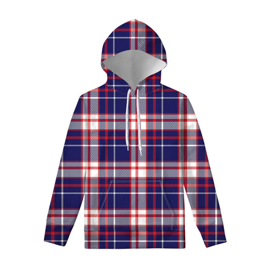 USA Patriotic Plaid Print Pullover Hoodie