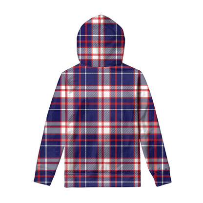 USA Patriotic Plaid Print Pullover Hoodie