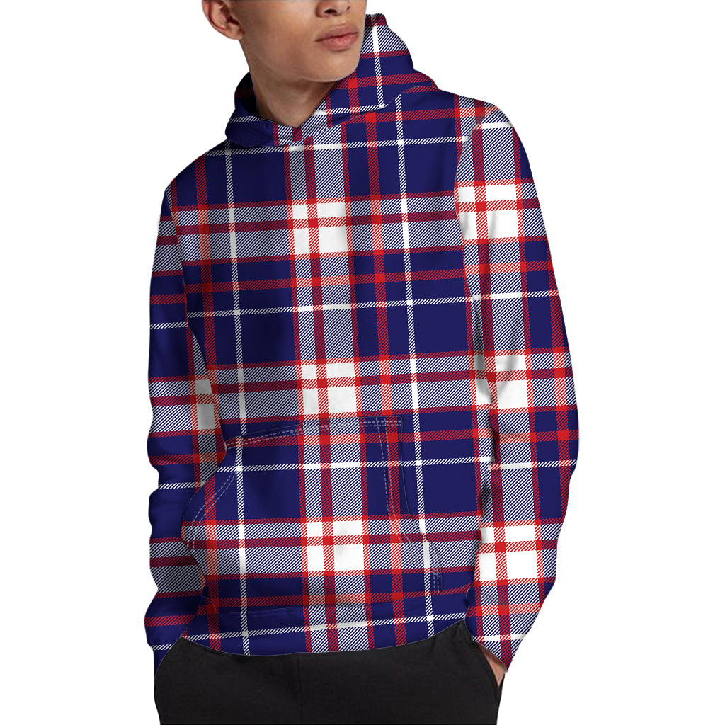 USA Patriotic Plaid Print Pullover Hoodie