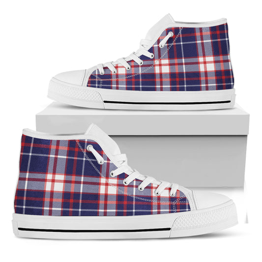 USA Patriotic Plaid Print White High Top Shoes