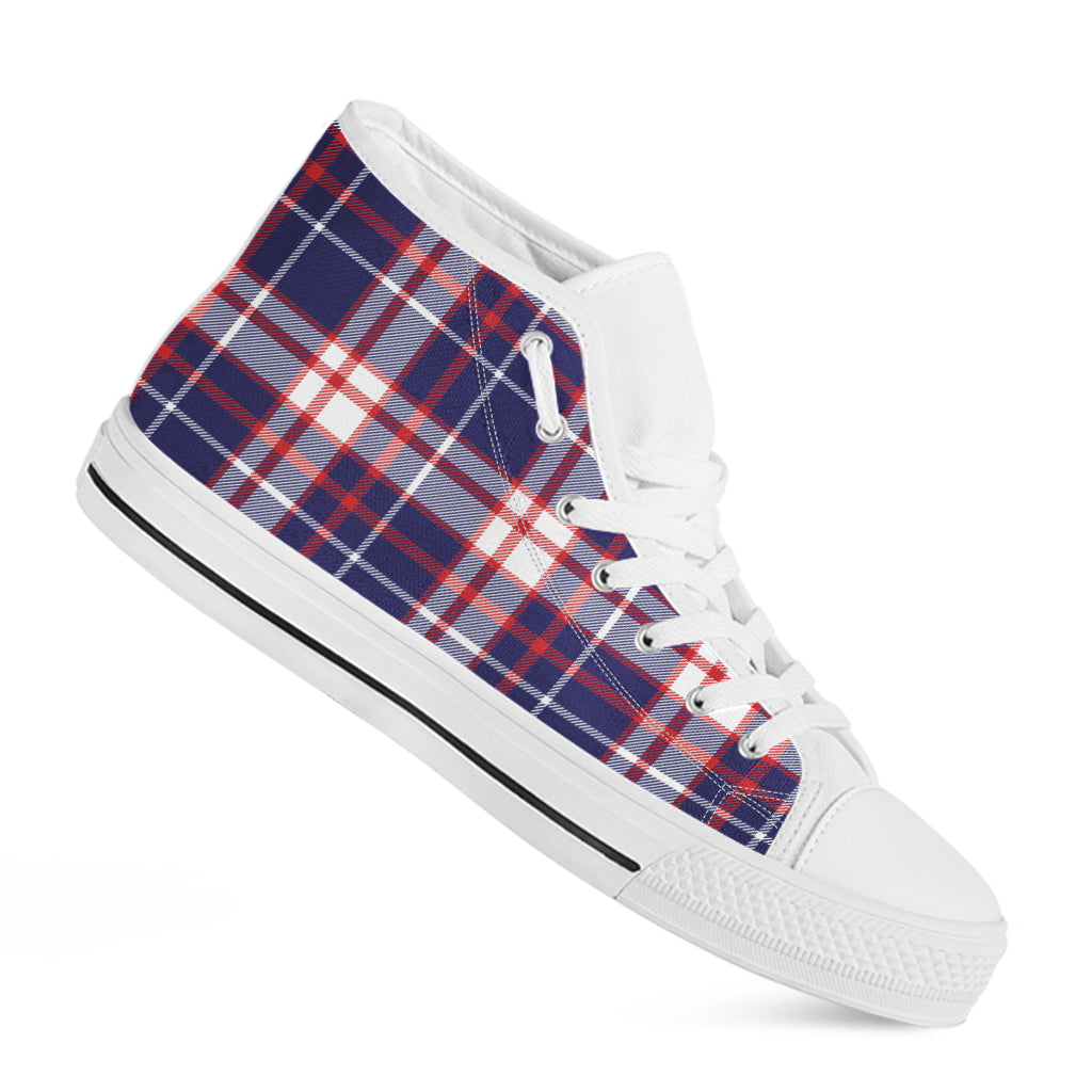 USA Patriotic Plaid Print White High Top Shoes