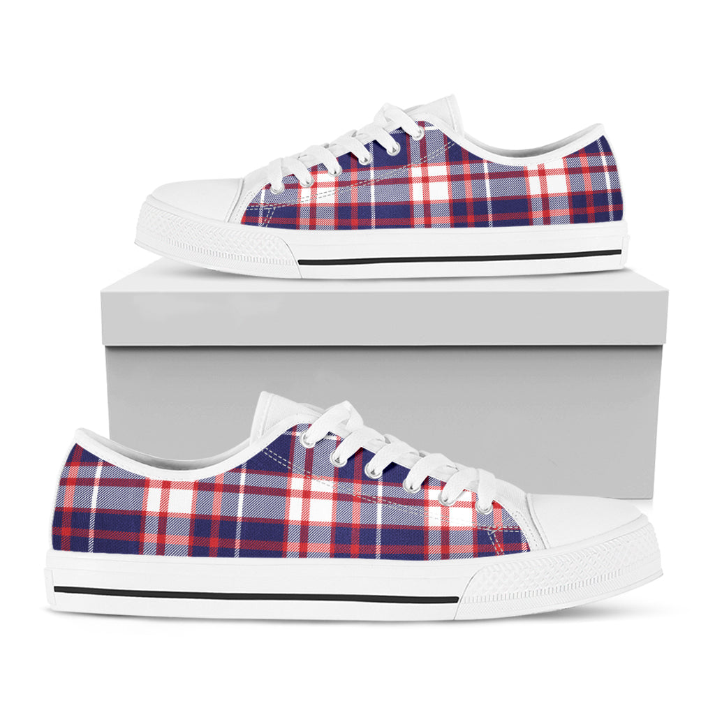 USA Patriotic Plaid Print White Low Top Shoes