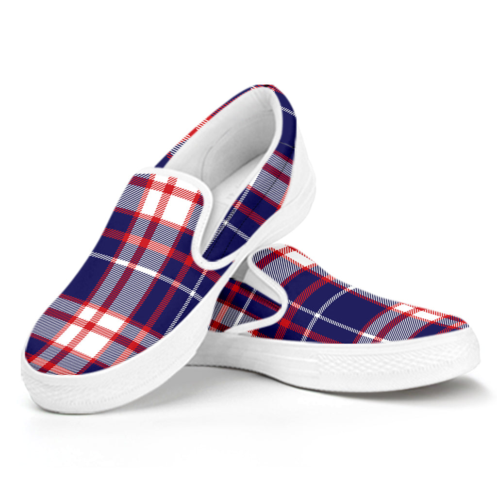USA Patriotic Plaid Print White Slip On Shoes