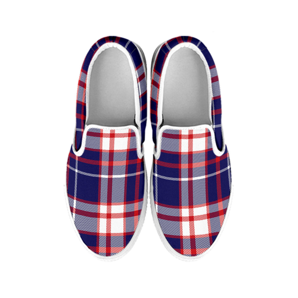 USA Patriotic Plaid Print White Slip On Shoes