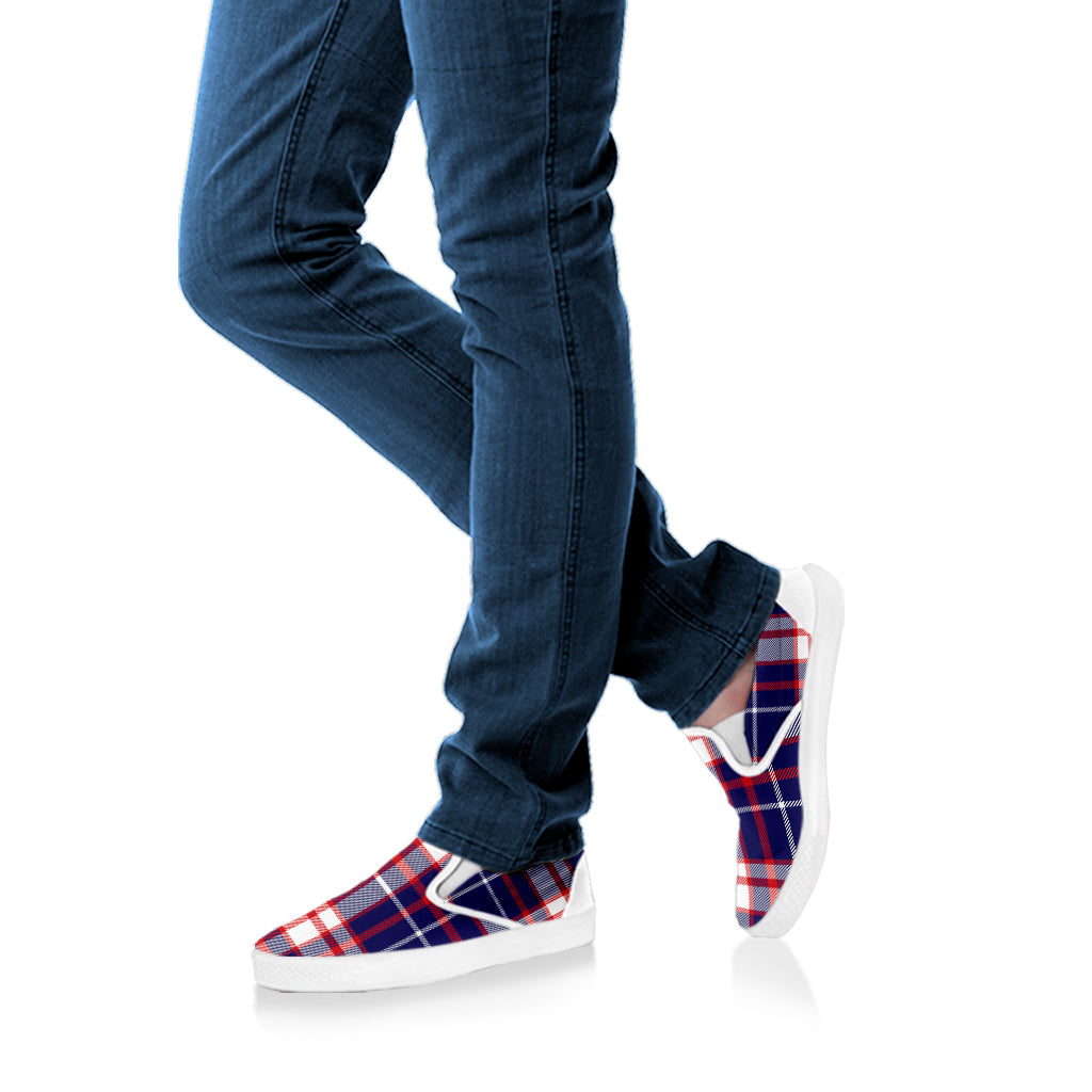 USA Patriotic Plaid Print White Slip On Shoes
