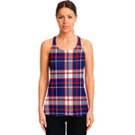 USA Patriotic Plaid Print Women's Racerback Tank Top