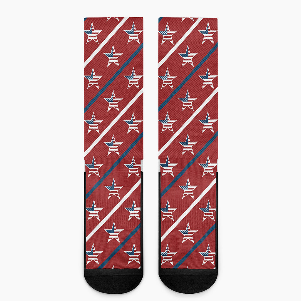 USA Patriotic Star Pattern Print Crew Socks