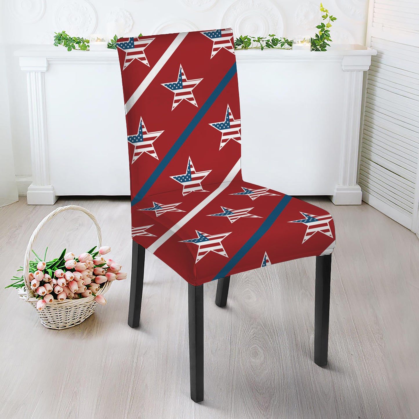 USA Patriotic Star Pattern Print Dining Chair Slipcover