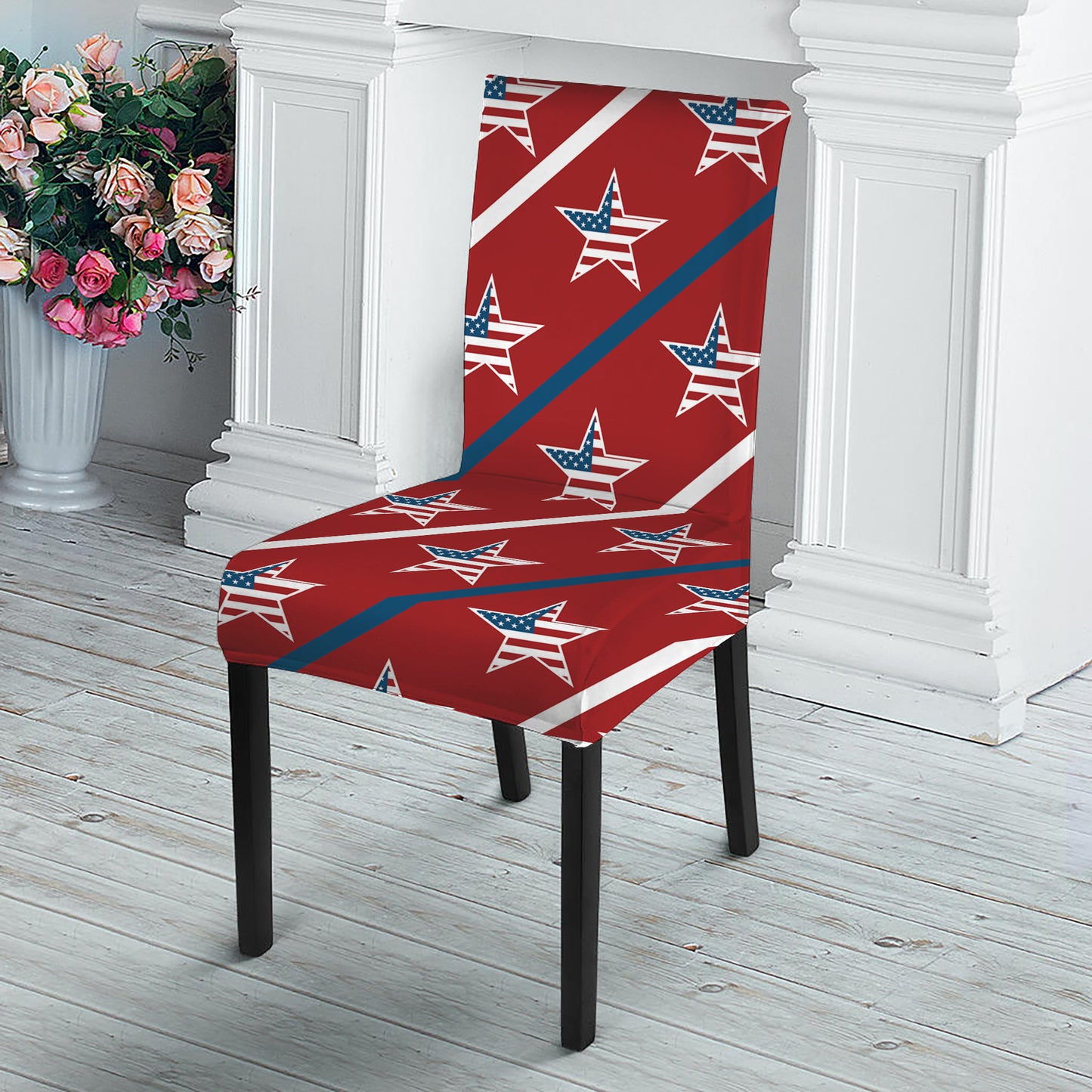 USA Patriotic Star Pattern Print Dining Chair Slipcover