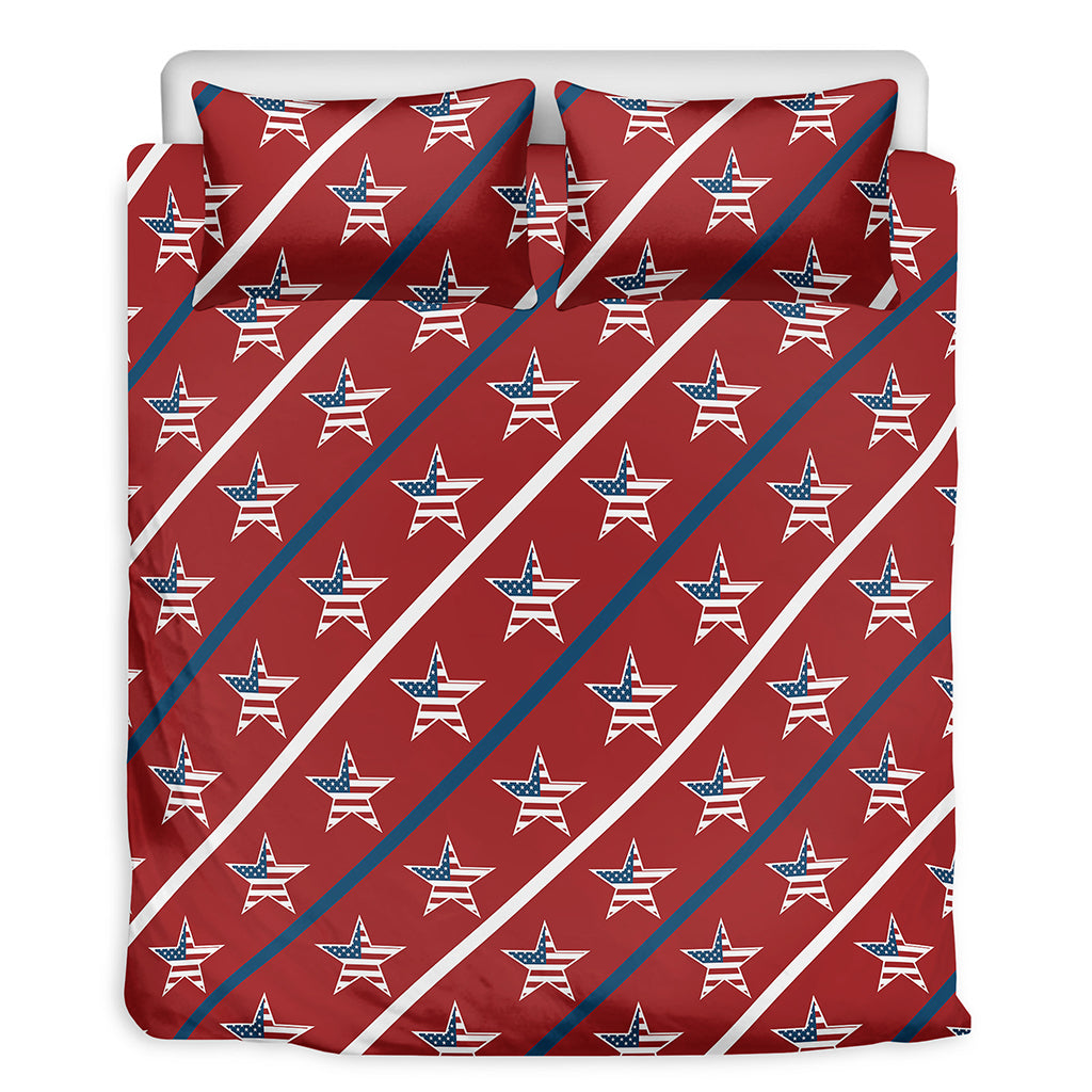 USA Patriotic Star Pattern Print Duvet Cover Bedding Set