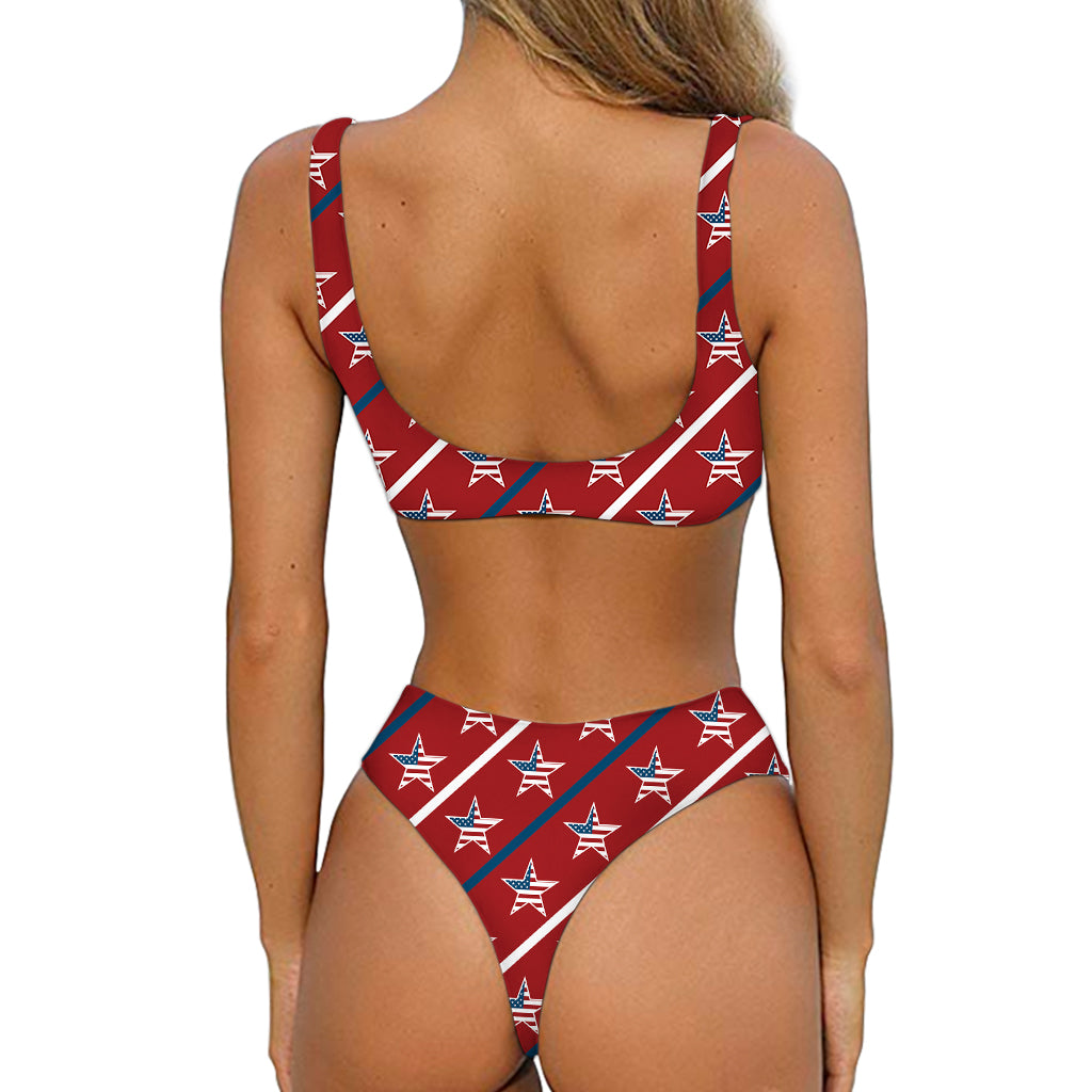 USA Patriotic Star Pattern Print Front Bow Tie Bikini