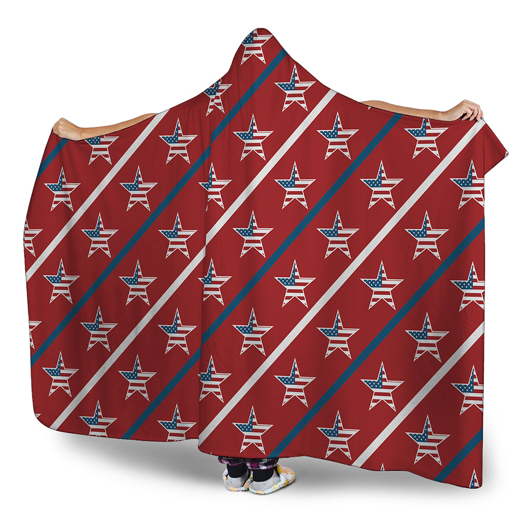 USA Patriotic Star Pattern Print Hooded Blanket
