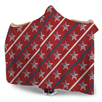 USA Patriotic Star Pattern Print Hooded Blanket