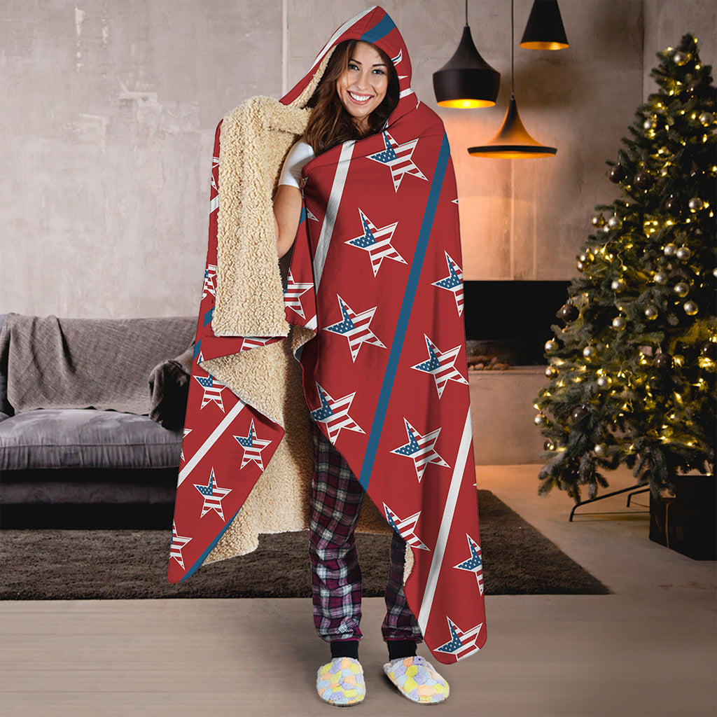 USA Patriotic Star Pattern Print Hooded Blanket