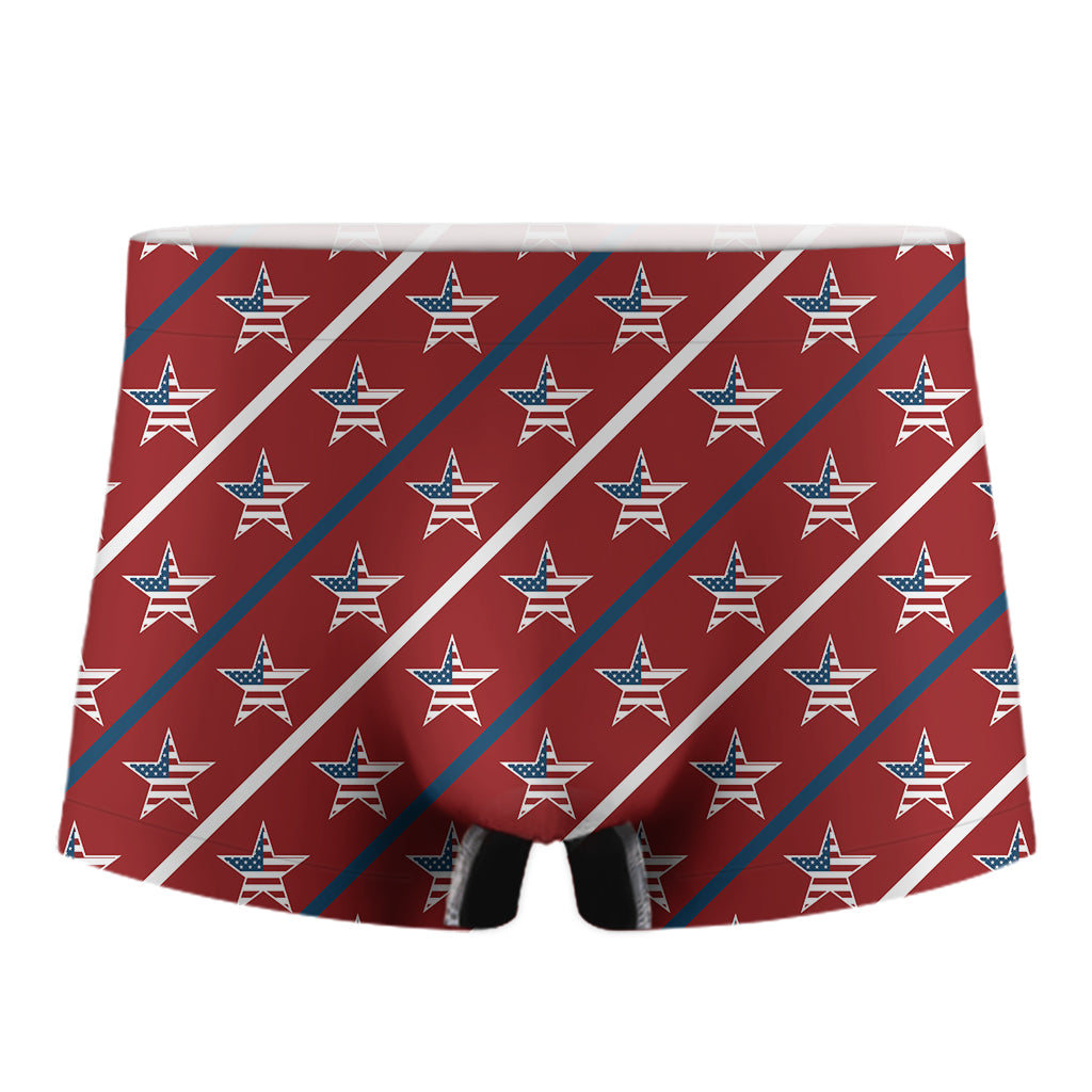 USA Patriotic Star Pattern Print Men's Boxer Briefs