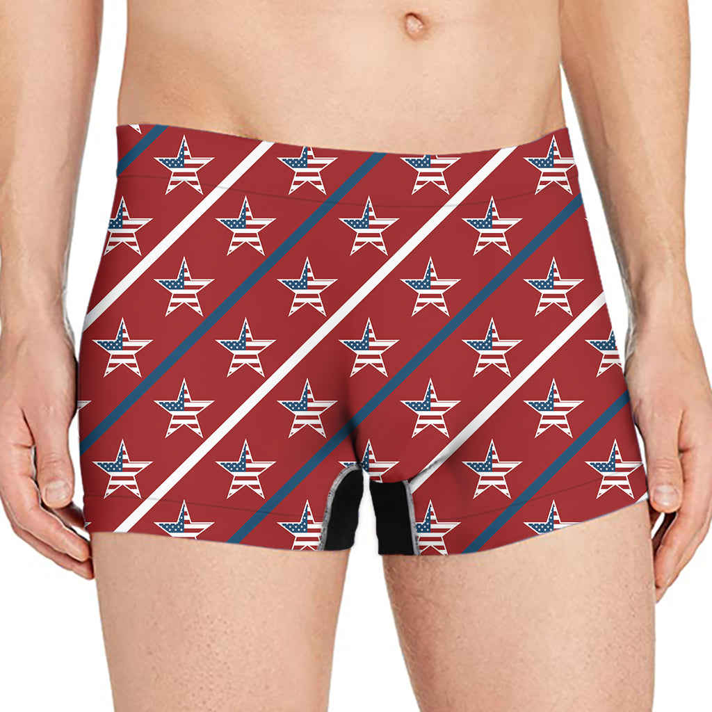USA Patriotic Star Pattern Print Men's Boxer Briefs