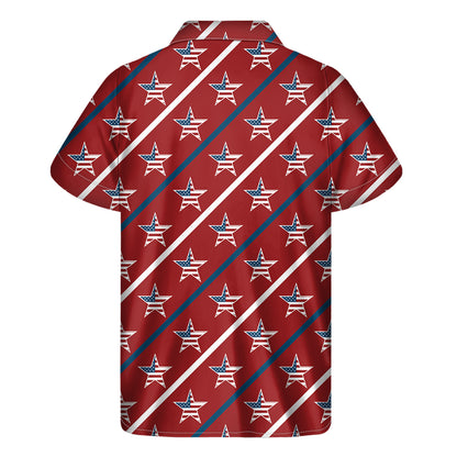 USA Patriotic Star Pattern Print Men's Short Sleeve Shirt