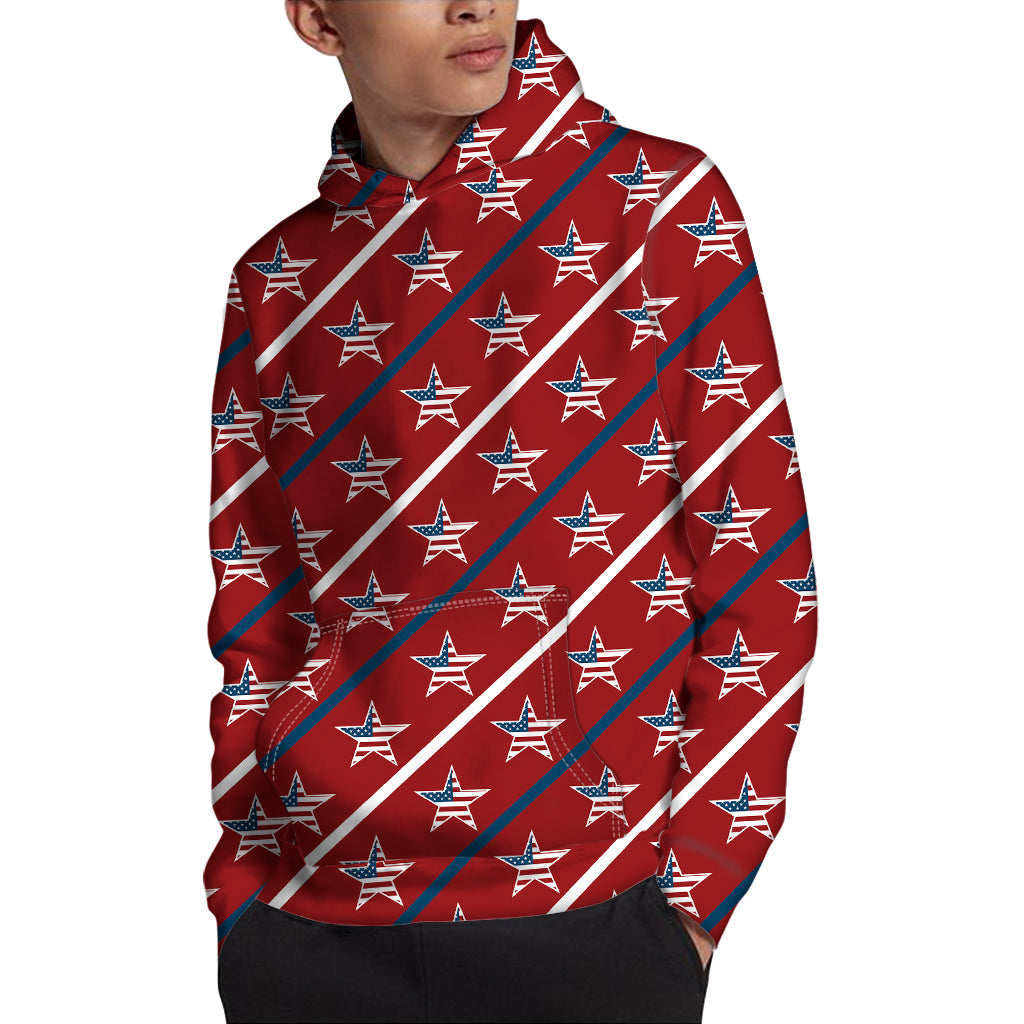 USA Patriotic Star Pattern Print Pullover Hoodie