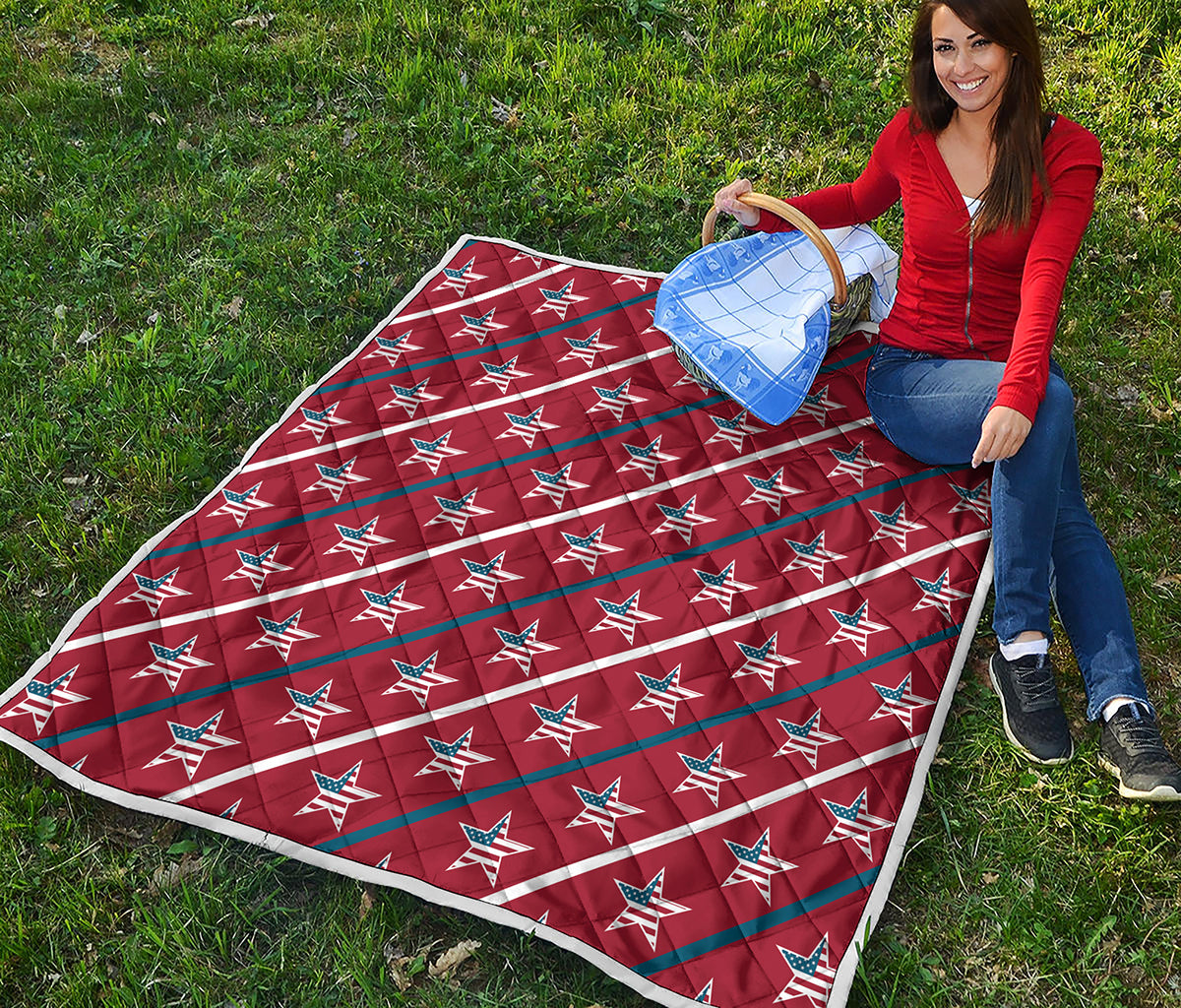 USA Patriotic Star Pattern Print Quilt