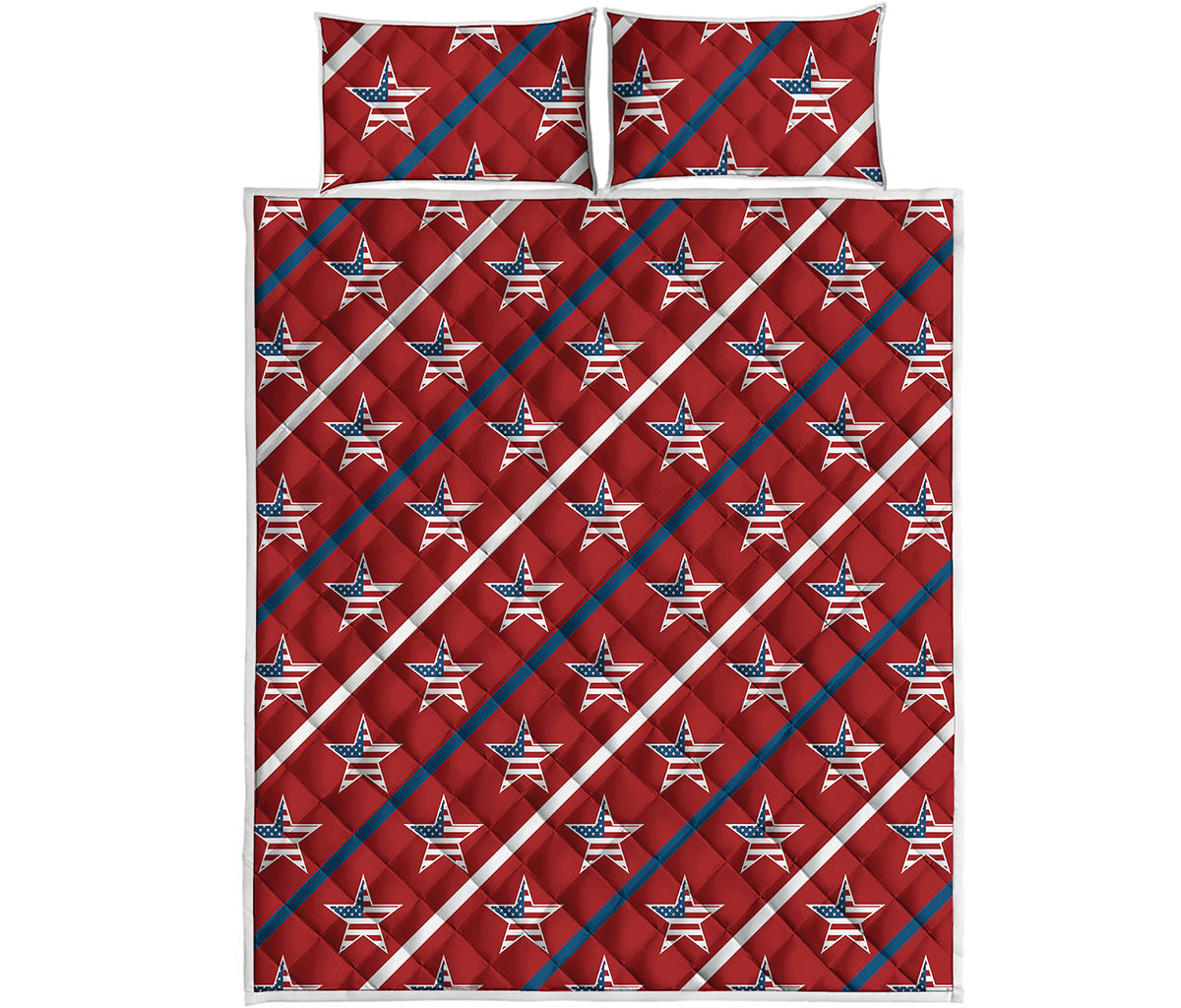 USA Patriotic Star Pattern Print Quilt Bed Set