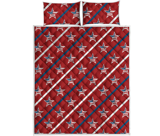 USA Patriotic Star Pattern Print Quilt Bed Set