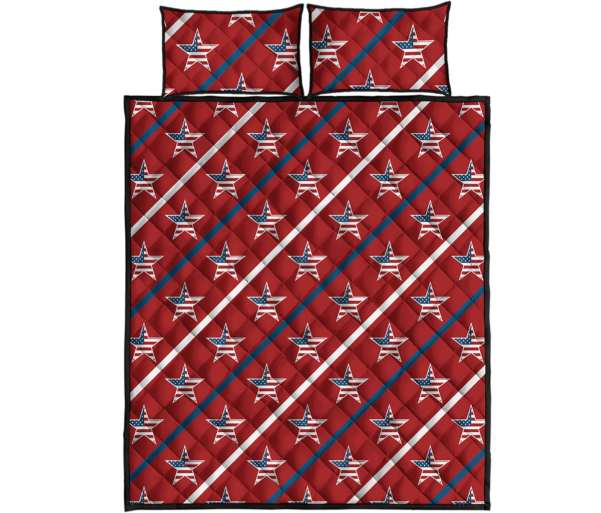 USA Patriotic Star Pattern Print Quilt Bed Set
