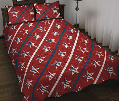 USA Patriotic Star Pattern Print Quilt Bed Set