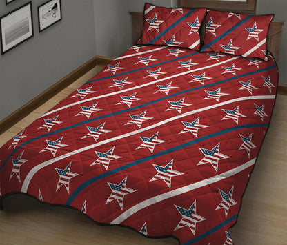 USA Patriotic Star Pattern Print Quilt Bed Set