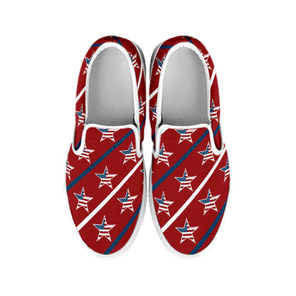 USA Patriotic Star Pattern Print White Slip On Shoes