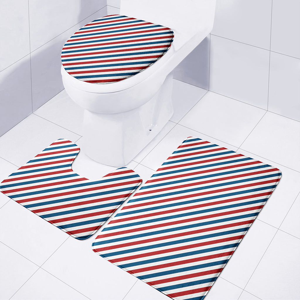 USA Patriotic Striped Pattern Print 3 Piece Bath Mat Set